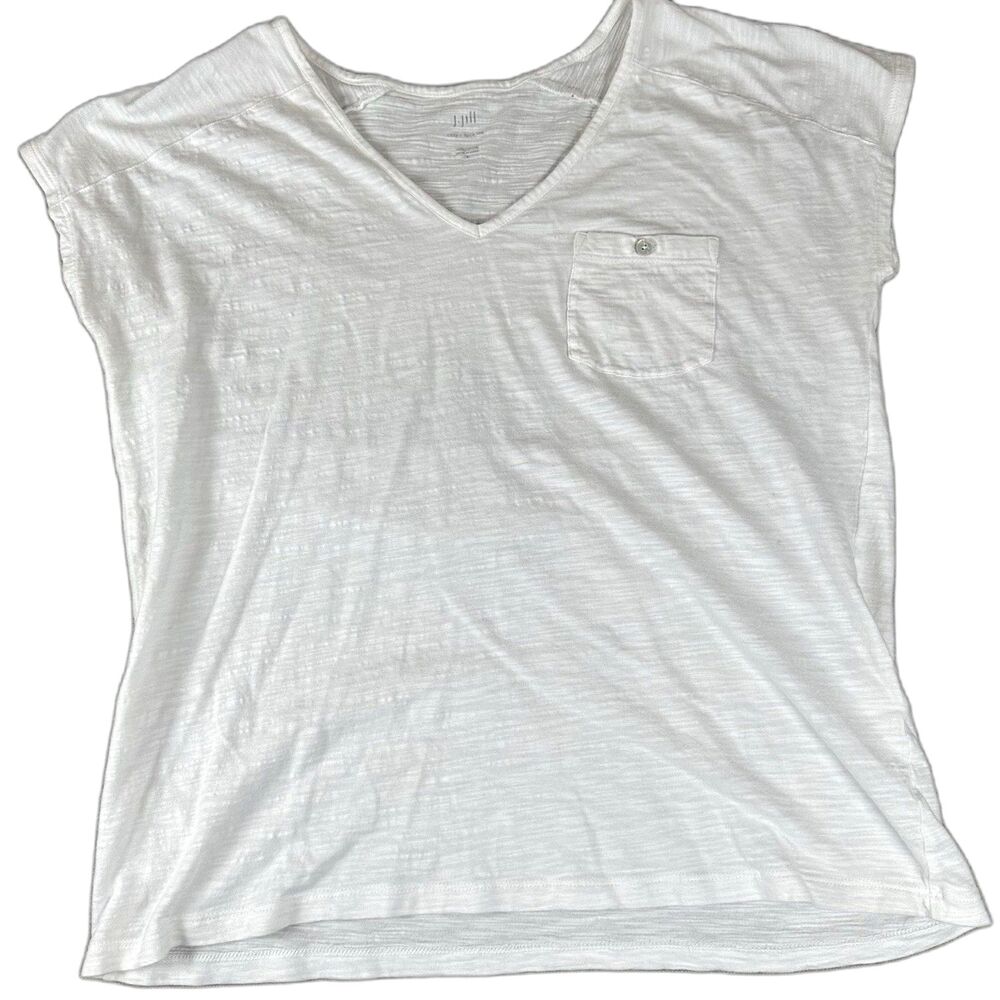 J Jill Shirt Womens SMALL White All Cotton Easy V Neck Tee Soft Comfy Slub Knit